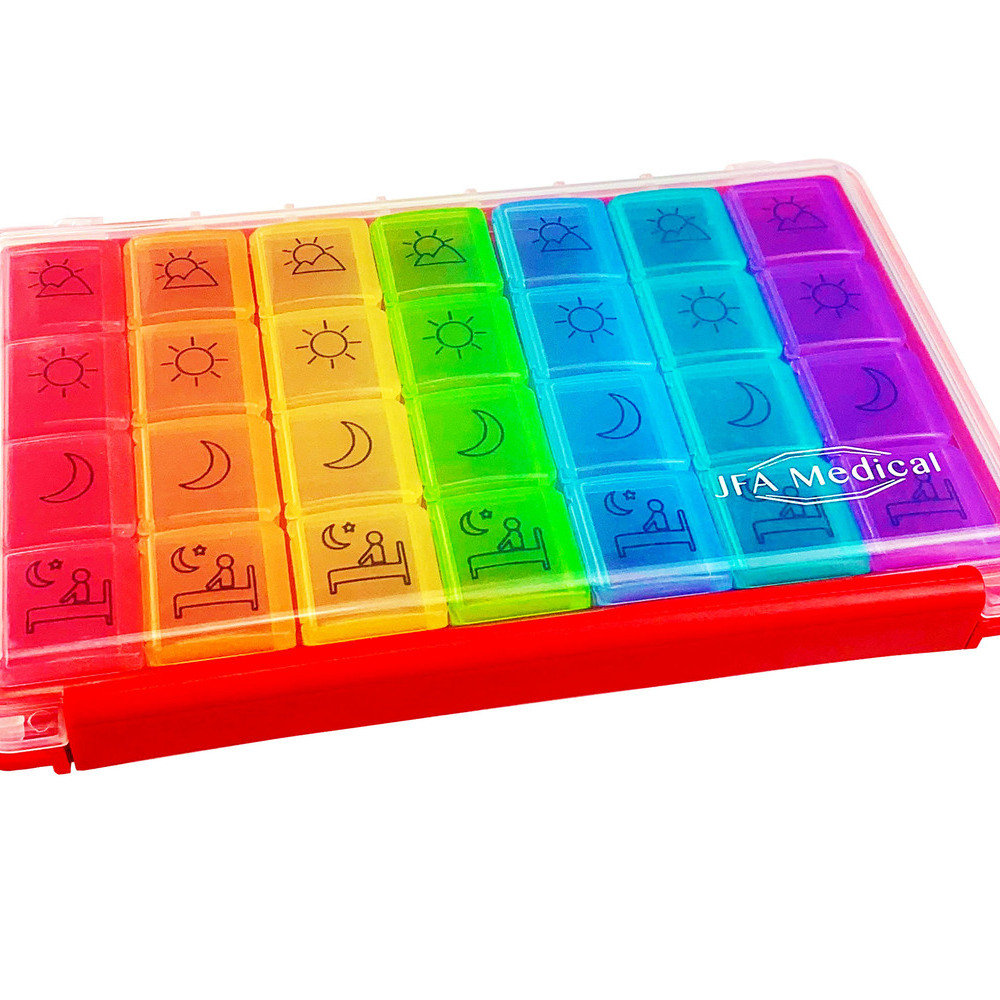 Mtam MZ-J012 Weekly Pill Box 21 Grids Medicine Medicine Tablet Portatile  Contenitore di Stoccaggio Organizzatore (nessun Certificato Fda, Free Bpa)  - Giallo Arancione-TVC-Mall.com